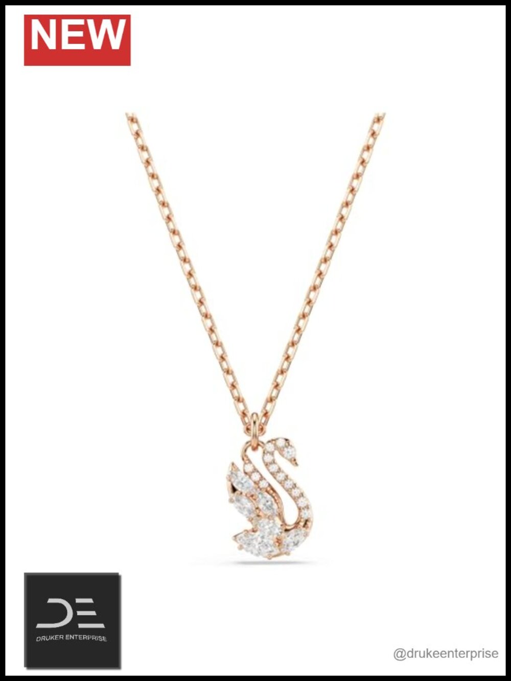Swarovski Swan Pendant Necklace Rose Gold Plated Crystal - Picture 3 of 5